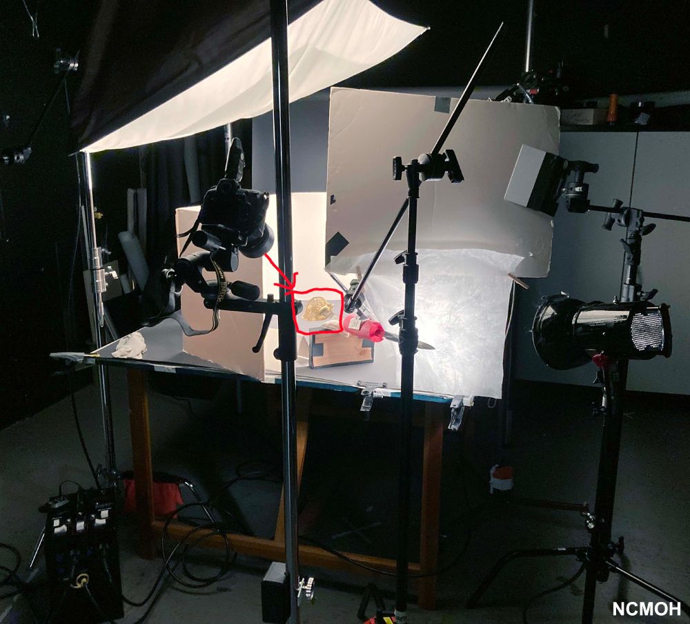 Tabletop set for artifact documentation of sword.