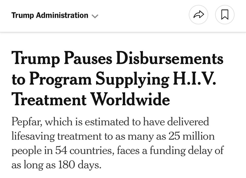 NYT headline about Trump pausing PEPFAR disbursements 