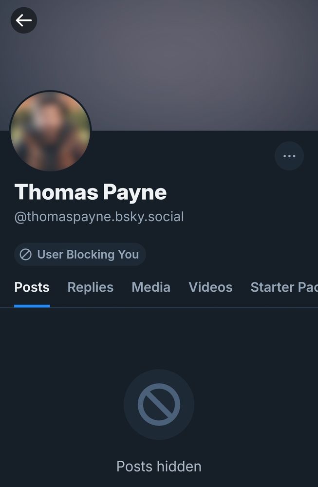 Screenshot of Bluesky profile of thomaspayne showing that he's blocking me https://bsky.app/profile/thomaspayne.bsky.social