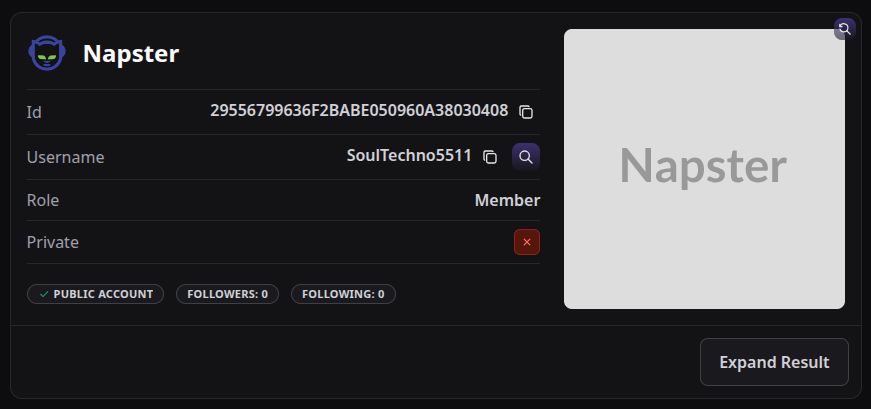 Screenshot of osint.industries result for email address "dersh@law.harvard.edu" showing a Napster account with username "SoulTechno5511"