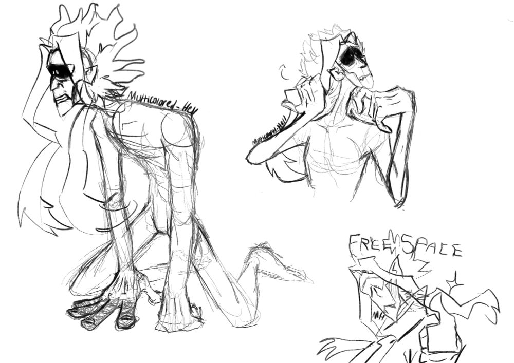 Three digital sketches of Toshinori Yagi from my hero academia turning into a vampire.