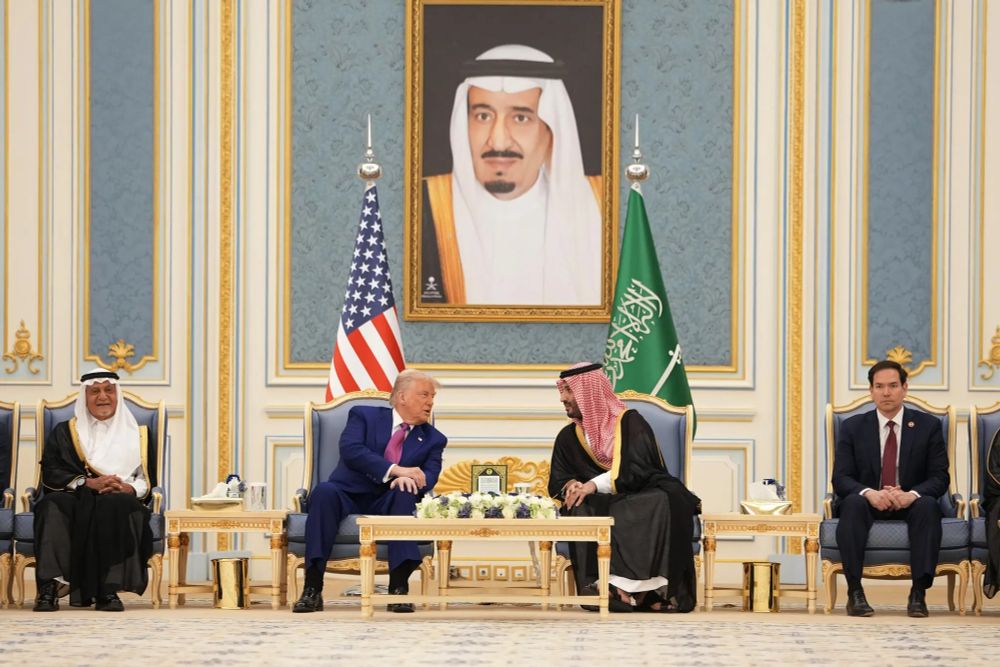 Trump, a frowning Rubio and MBS in Saudi Arabia