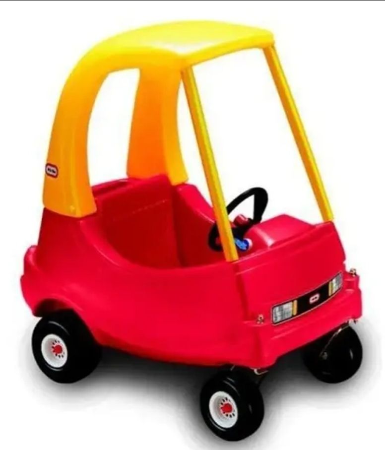 A Little Tykes red and yellow car. Small, for toddlers, and moves using your feet like the Flintstones cars. This is the OG model without the stupid eyes.