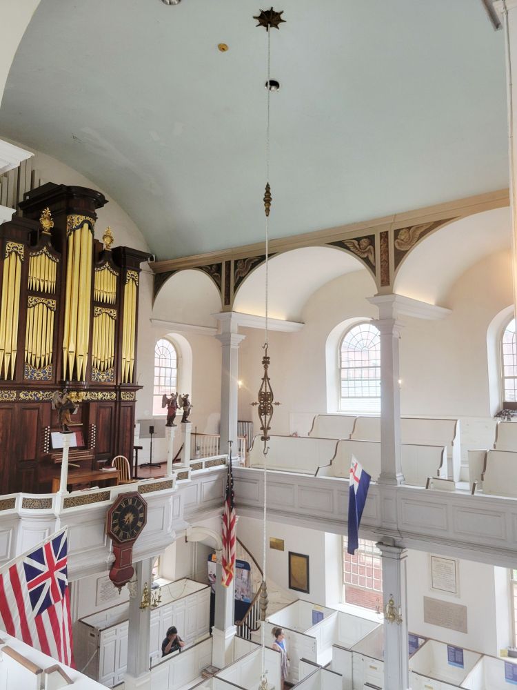 Angels in the balcony arches of the Old North Church's sanctuary.
