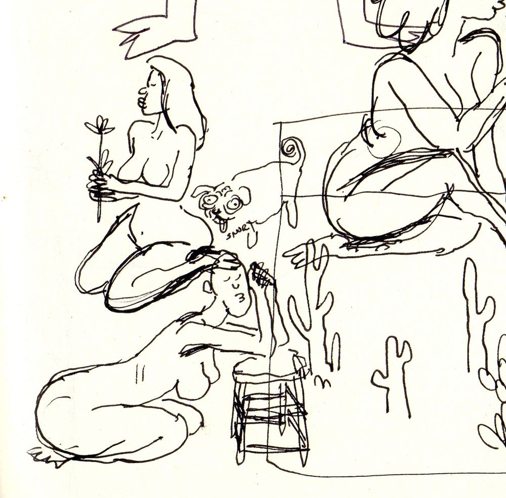 very quick ink doodles of figure drawing model (and some other stuff)