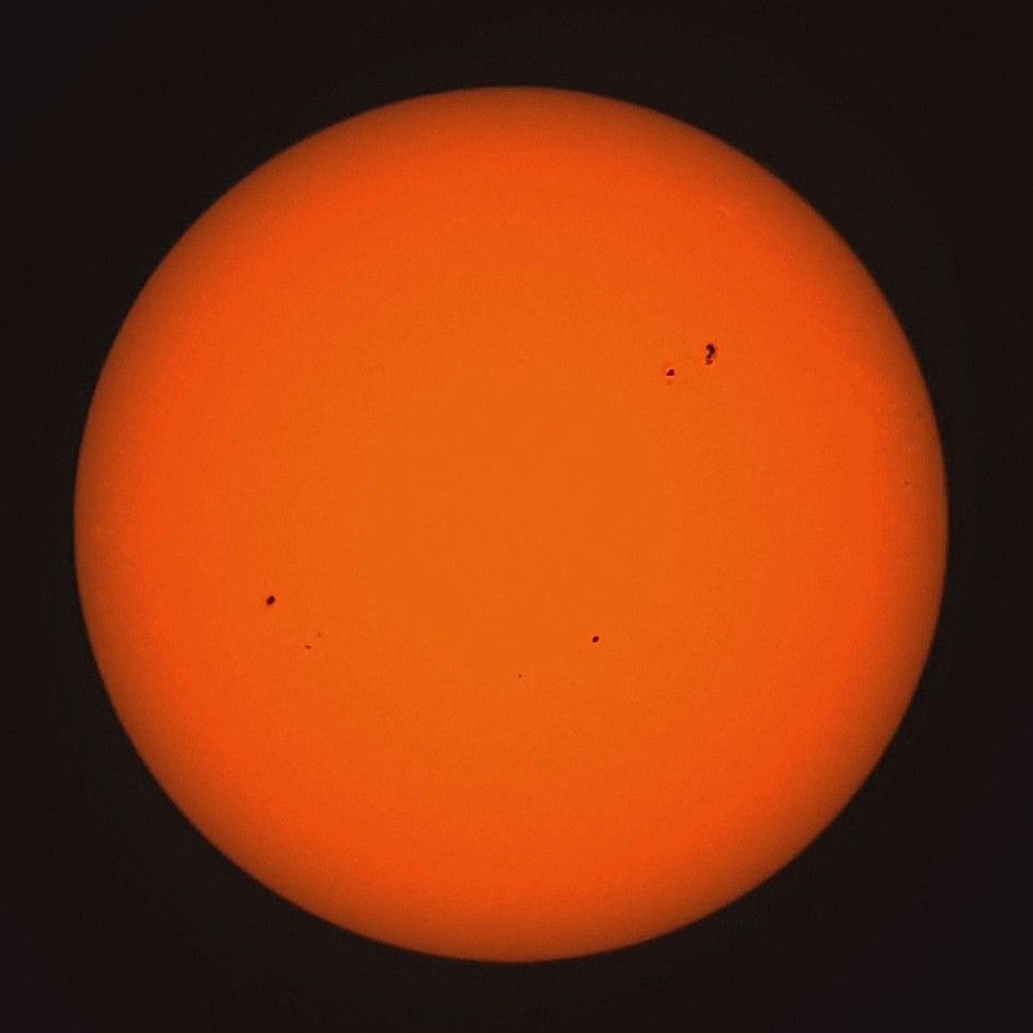Image of the Sun with sunspots taken by me at 1:20 PM EDT Saturday, August 2, 2025