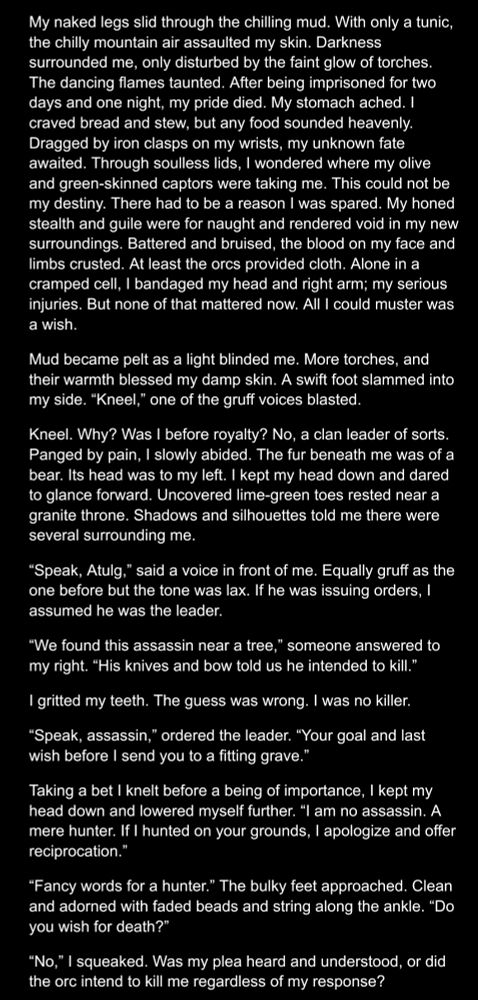 Screenshot 1 of 4 for the beginning of my "Life of a Pet" orc story.