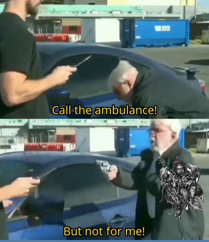 Call the ambulance, but not for me meme with a picture of Asmodeus the Etsy witch demon