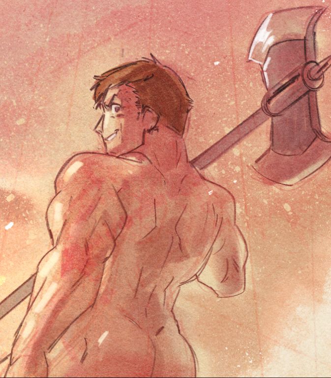 Linus fire emblem with an ax and an ass out