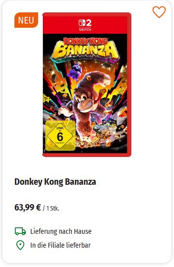 Donkey Kong Bananza for Nintendo Switch 2, sold at €63.99.