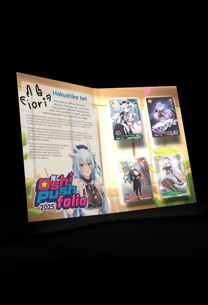 Oshi Push folio 2025 featuring Hakushika Iori. Folder art by Mr.2D and one of the card art (top right) by Pricey.