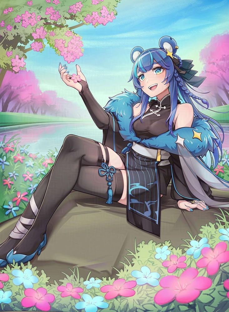 Original song. Uraka (a vtuber under Phase Connect) in chinese dress and surrounded by flowers. By GSong