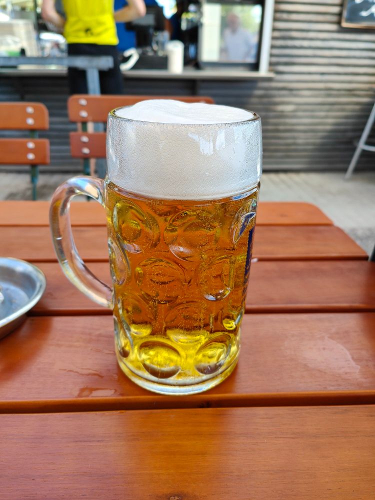 A 1 litre glass of Augustiner beer