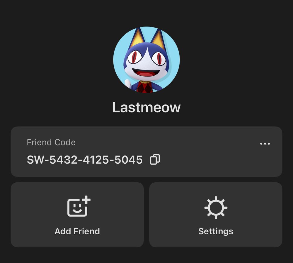 A screenshot of my Switch friend code