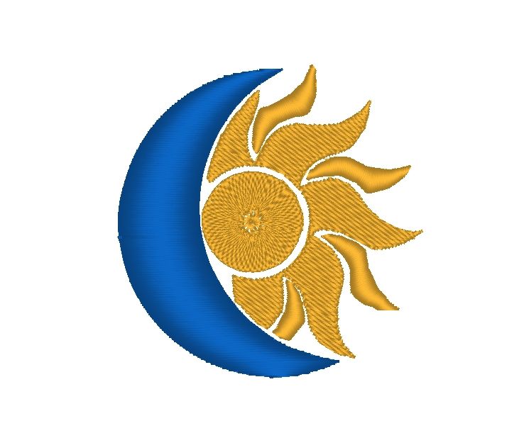 Fichier de broderie avec un soleil imbriqué dans une lune. 