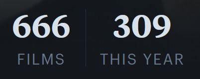 A screencap of my Letterboxd profile page, showing 666 (!) films logged overall (and 309 this year, but that's less spooky)