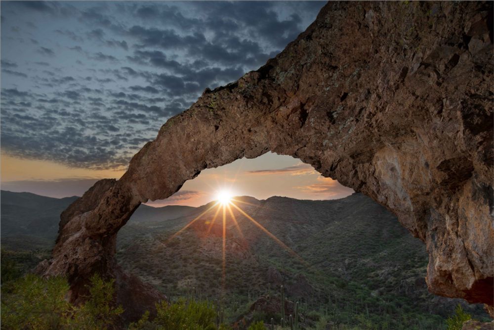 Dawn at Elephant Arch in the Superstition Mts. of southern Arizona.