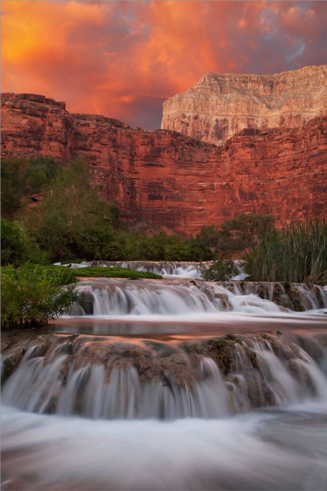 Travertines in Havasu Creek in the Grand Canyon (Havasupai area). This exact spot is between Navajo Falls (aka Fifty-Foot Falls) and Little Navajo Falls.