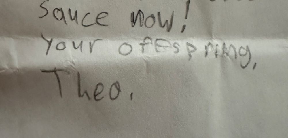 Text reads “your offspring, Theo.”