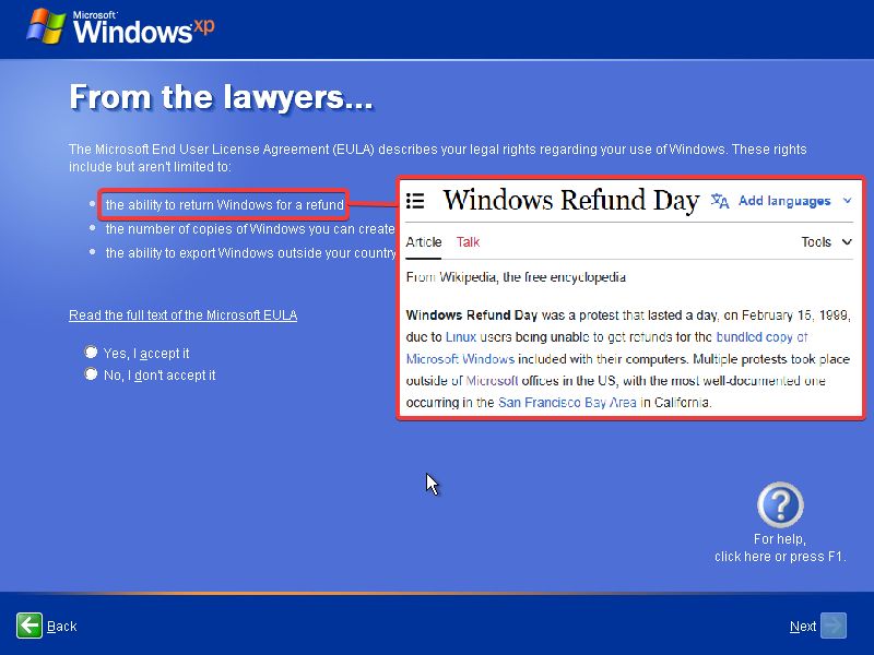 The ability to return Windows for a refund... Windows Refund Day, anyone?