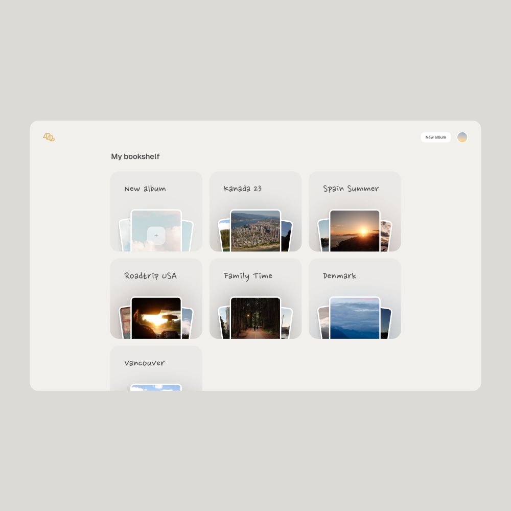 Design draft for the photo album overview for our app Memory Lane