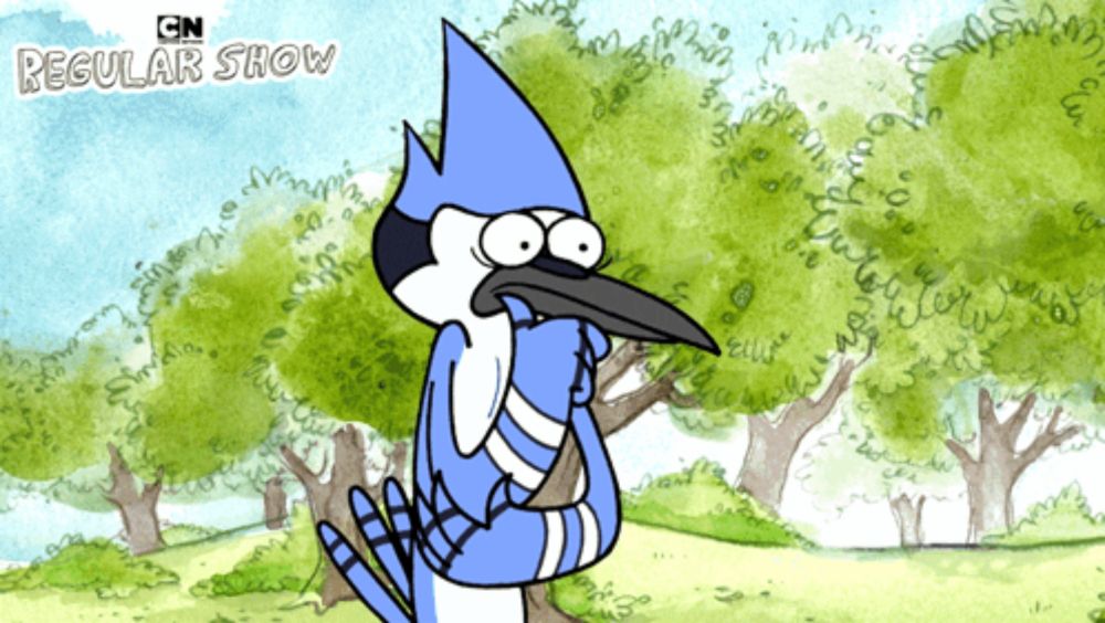 a cartoon drawing of a bird with the words regular show behind it