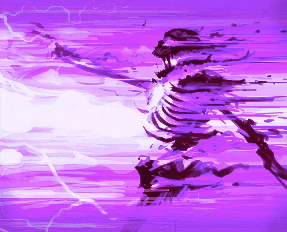 A person being obliterated by a purple burst of energy.