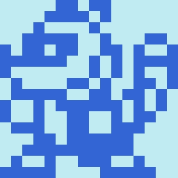 1-bit pixel art of a raccoon character.  He's ready to go!