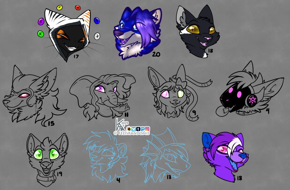 Digital art of several different headshots. Completion of each headshot depended on a D20 dice roll