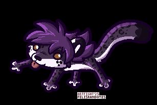 Digital pixel art of a very skrunkly little purple snow leopard that is blepping