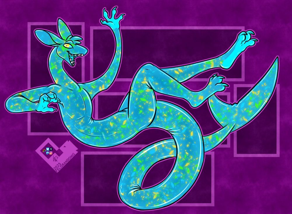 Digital art of a very stretchy shark designed to look like the water snake toys that you cannot hold onto really well. General floating pose.