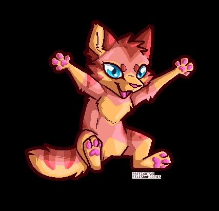 Digital art of a pink and yellow cat character in mid leap