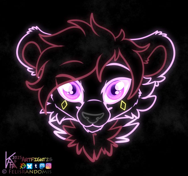 Digital art of a feline character made to look sort of like a neon sign