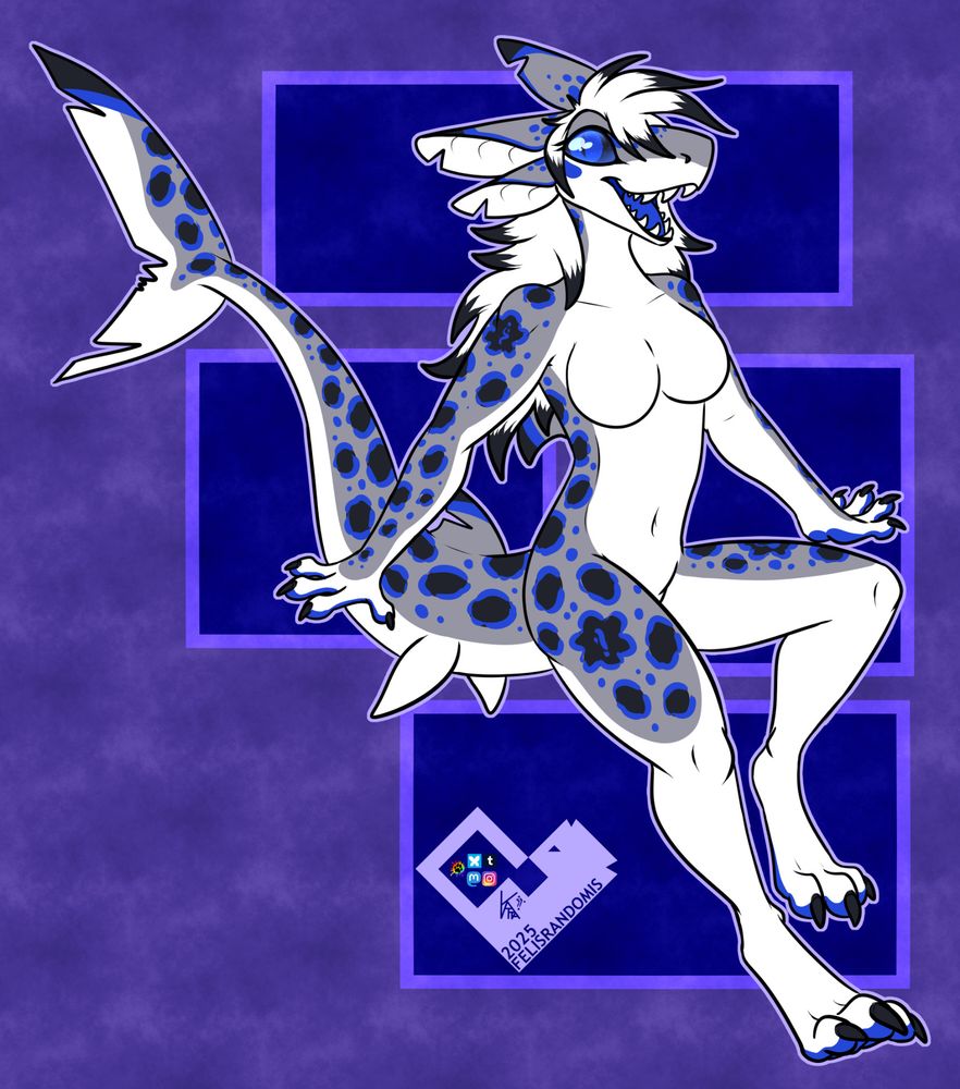 Digital art of a 4 eared shark gal in a general floating pose