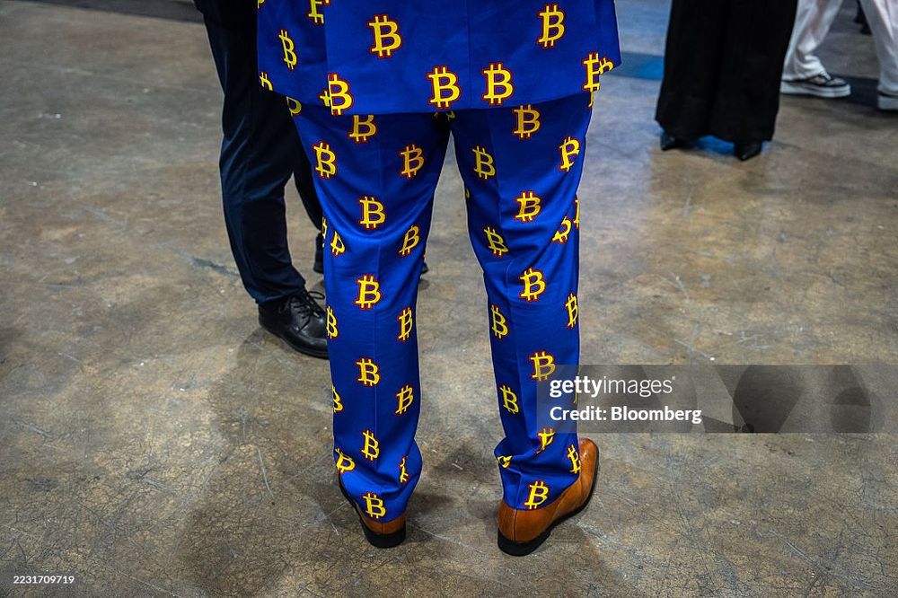 Bitcoin logos on an attendee's clothing during the Bitcoin Asia conference in Hong Kong, China, 