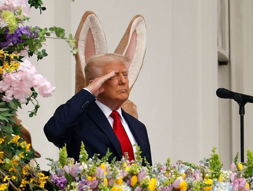 Donald Trump with a large pair of rabbit ears