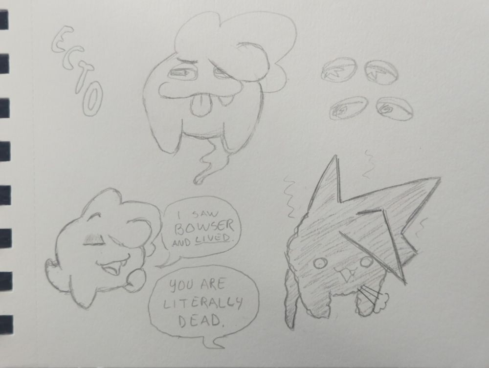 sketches of a stylized boo from Super Mario