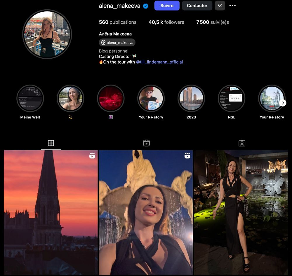 Le compte Instagram d’Alena Makeeva indiquait qu’elle était « directrice de casting en tournée avec Till Lindemann ».