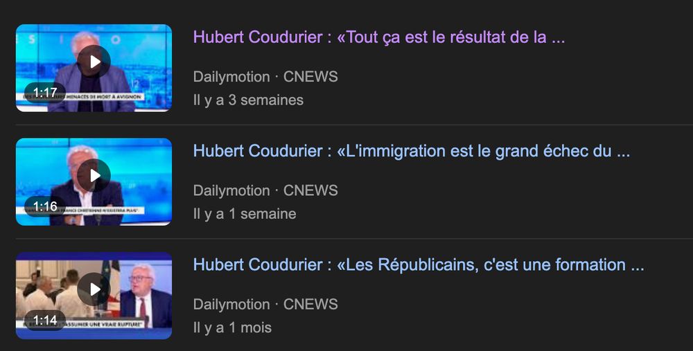 Exemples de vidéos récentes de CNews où Hubert Coudurier est invité en plateau. 