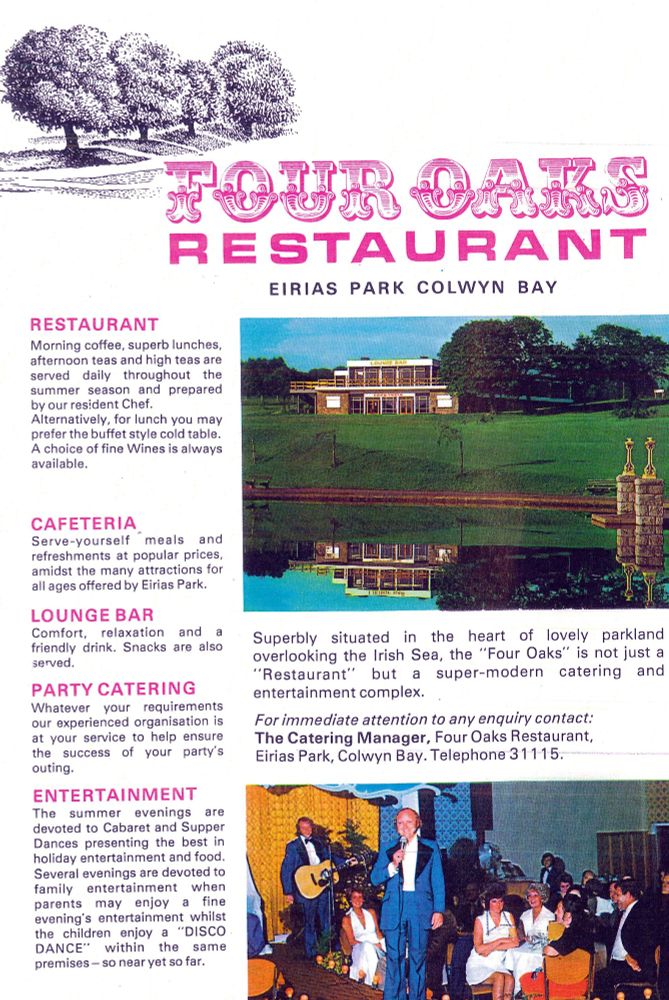Flyer for the Four Oaks Restaurant.