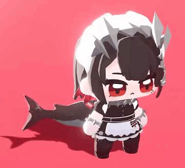 a cartoon character is wearing a maid costume and a shark tail .