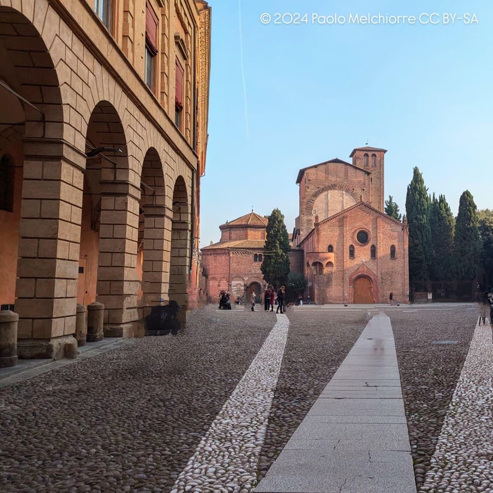 View of the square and church of Santo Stefano in Bologna.