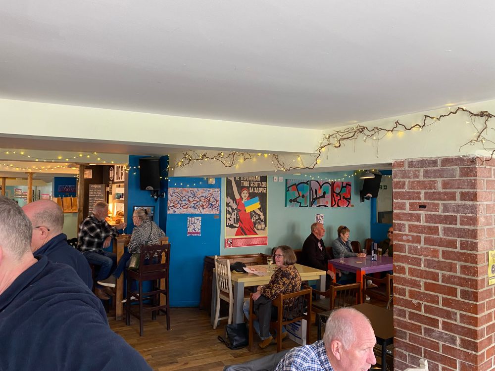 The inside of a pub. 