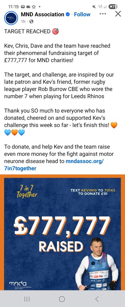 MND post confirming 7 in 7 together target reached. 