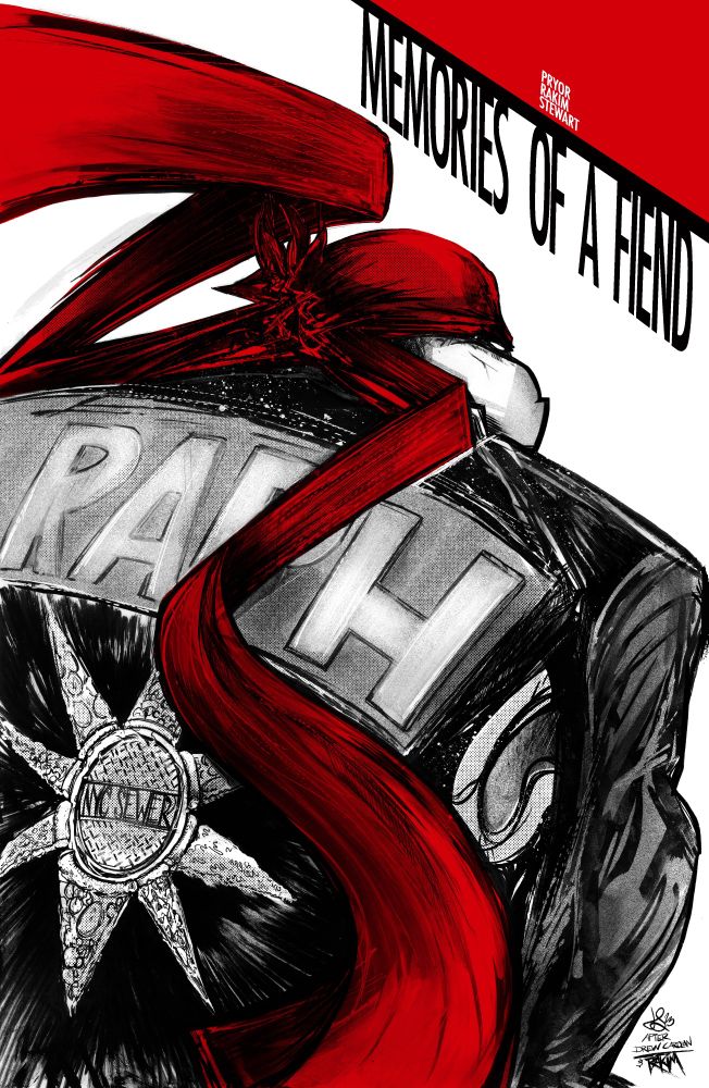 Cover for "Memories of a Fiend" by Justin Stewart. Raphael is dressed like Rakim from the "Follow The Leader" album cover.