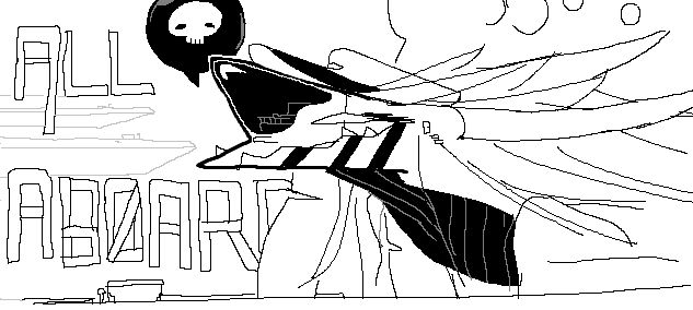 GigaMacro train anthro lass hungrily eying up local boarding station. Text says "All Aboard" with a skull emoji mood bubble