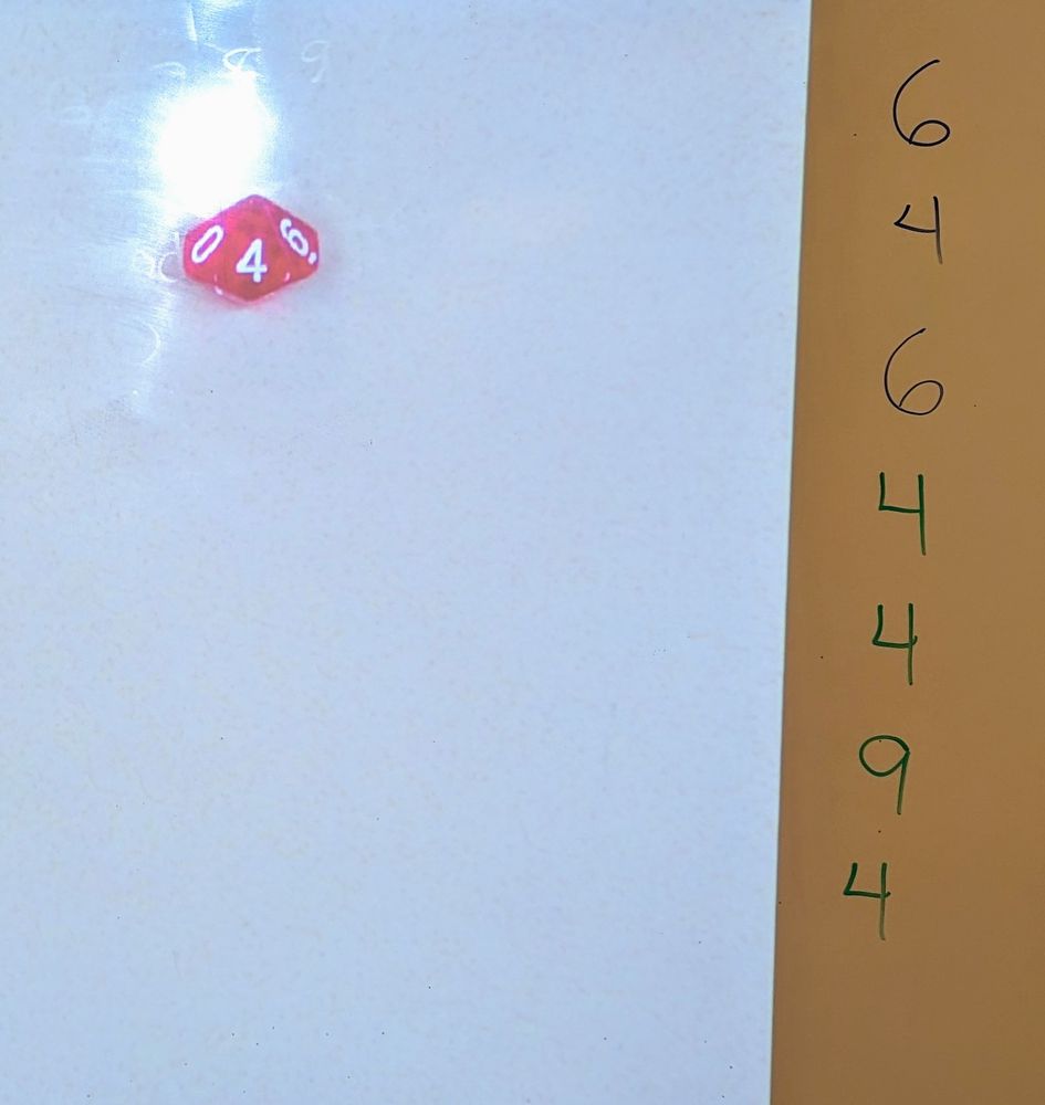 Record of the seven dice rolls from the game:
6
4
6
4
4
9
4