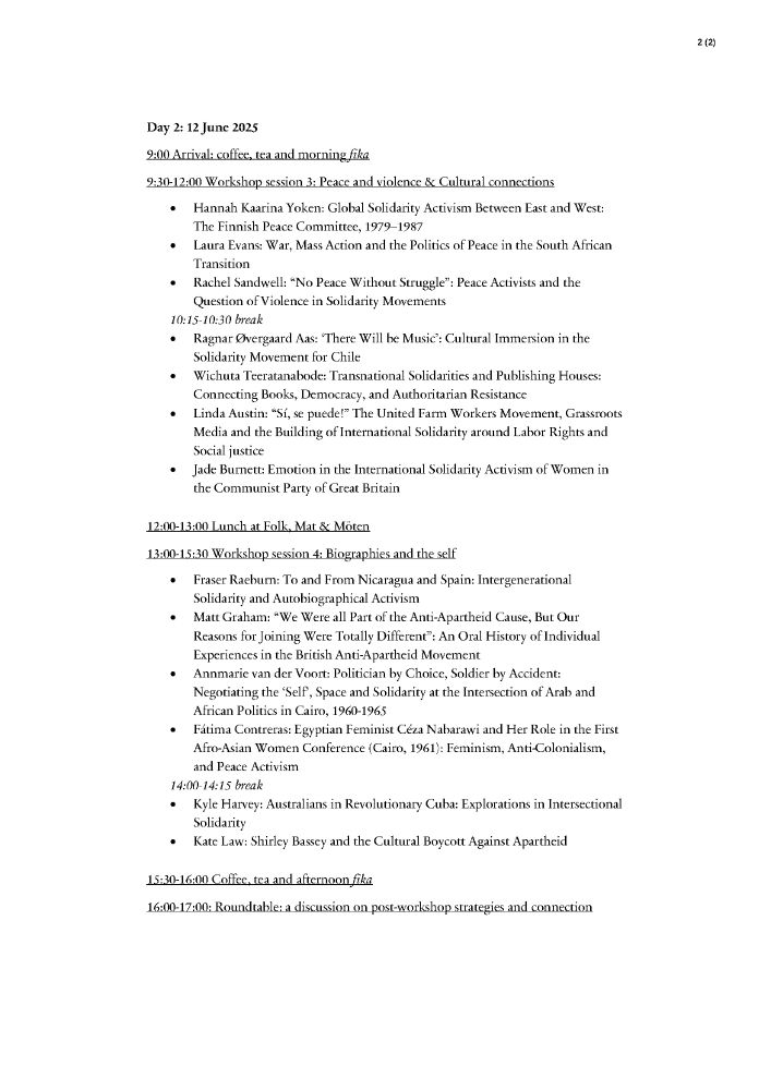 The programme for day 1 at the workshop - please contact emma.lundin@mau.se for a machine readable version.