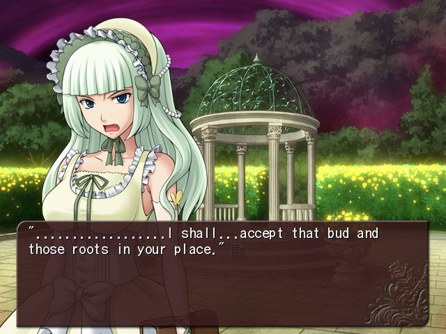 [UMINEKO SPOILERS]

clair/beatrice na visual novel "Umineko no Naku Koro ni", interagindo com a personagem shannon/sayo na golden land. ela diz: "..................I shall...accept that bud and those roots in your place.", se referindo a eventos bastante específicos da história que eu obviamente não vou detalhar aqui. LEIAM UMINEKO para descobrir na íntegra 😡