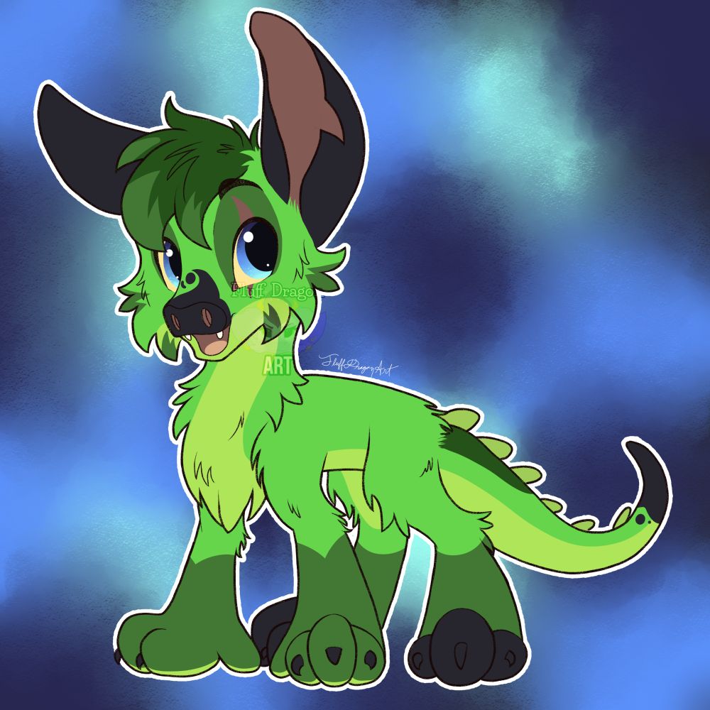 A green, Dino-themed Xero with a scar over its eye. 